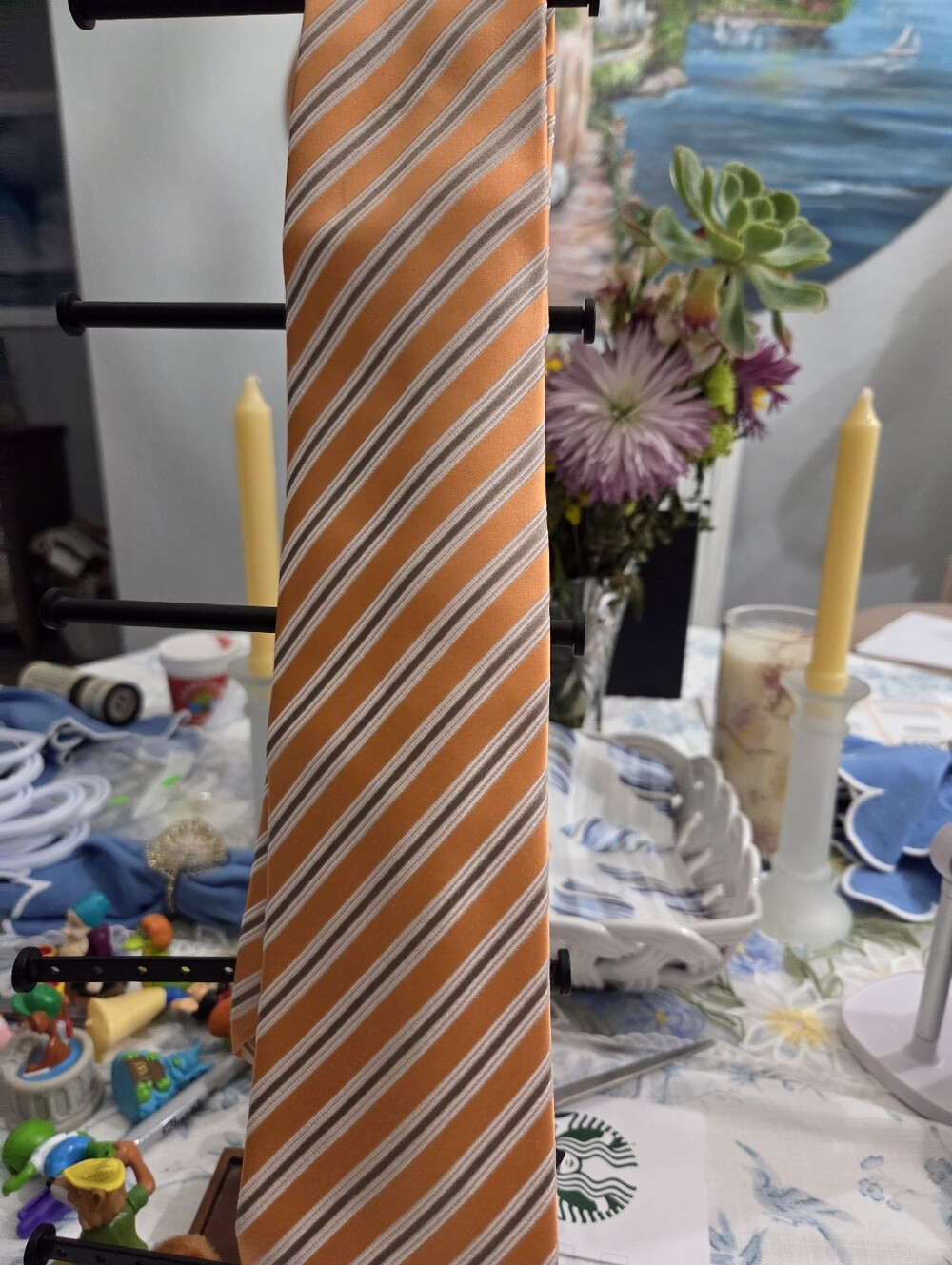 Contessa Mara Tie With Orange Striped Necktie – Classic Diagonal Pattern